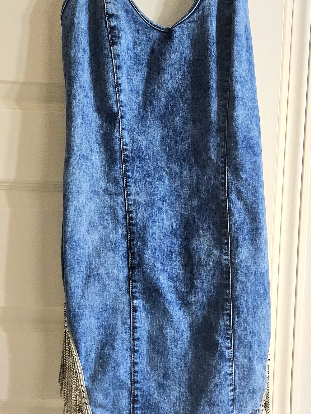 Fashionova Blue Denim Silver Fringe Dress
